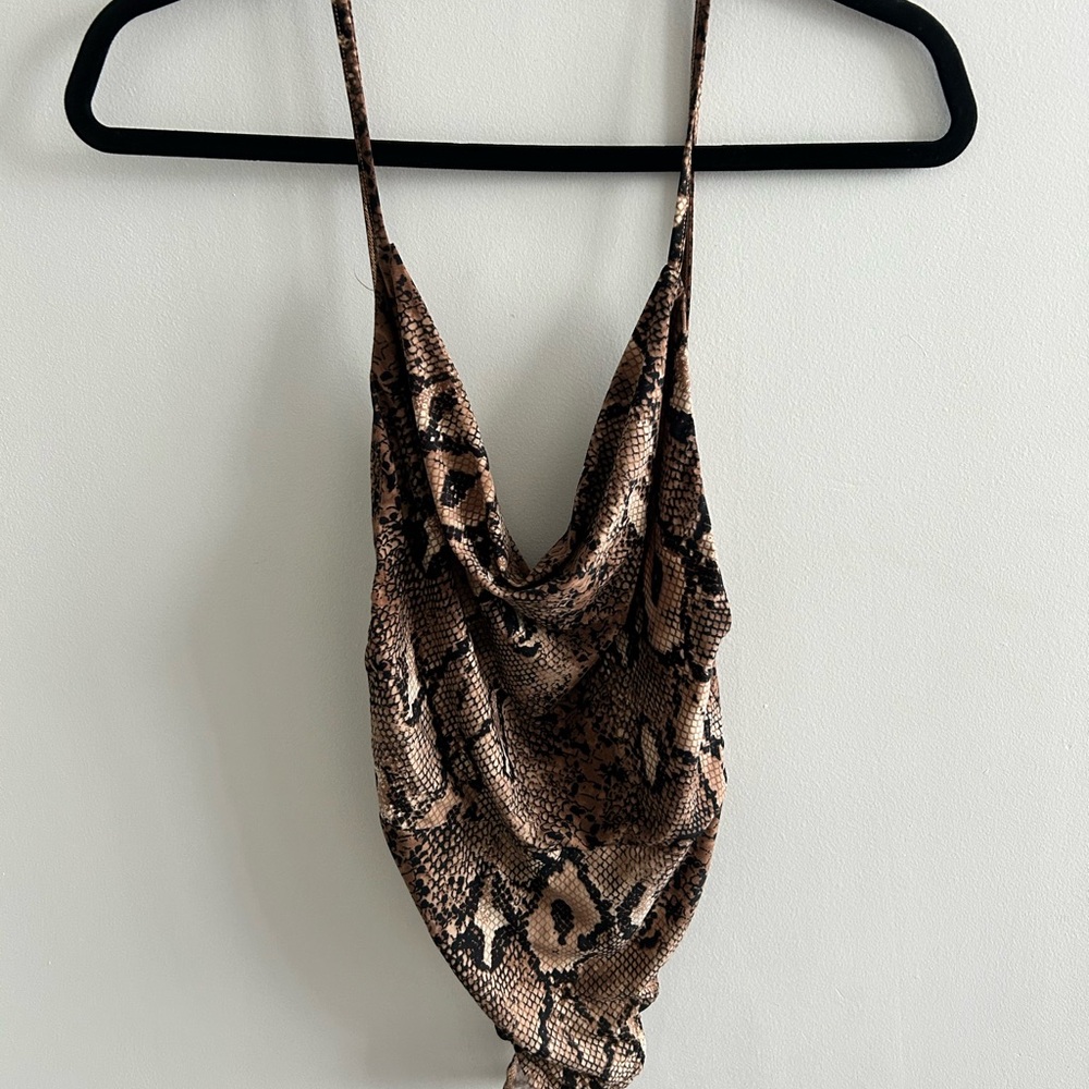 Snake Print Cowl Neck Bodysuit